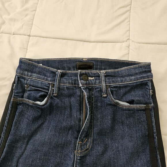 Mother Jeans 25 Blue Stunner Zip Ankle Step Fray Raw Hem Sweeping Racer Stretch - Picture 5 of 12